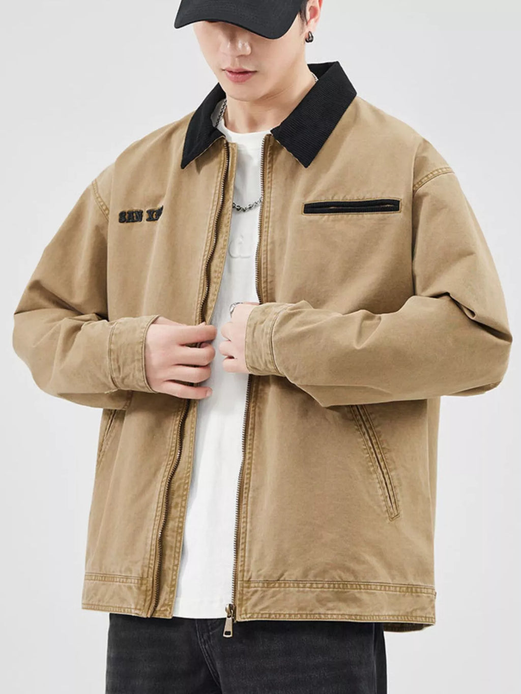 Men's Plus Size Zip Up Long Sleeve Jacket by Trendsi