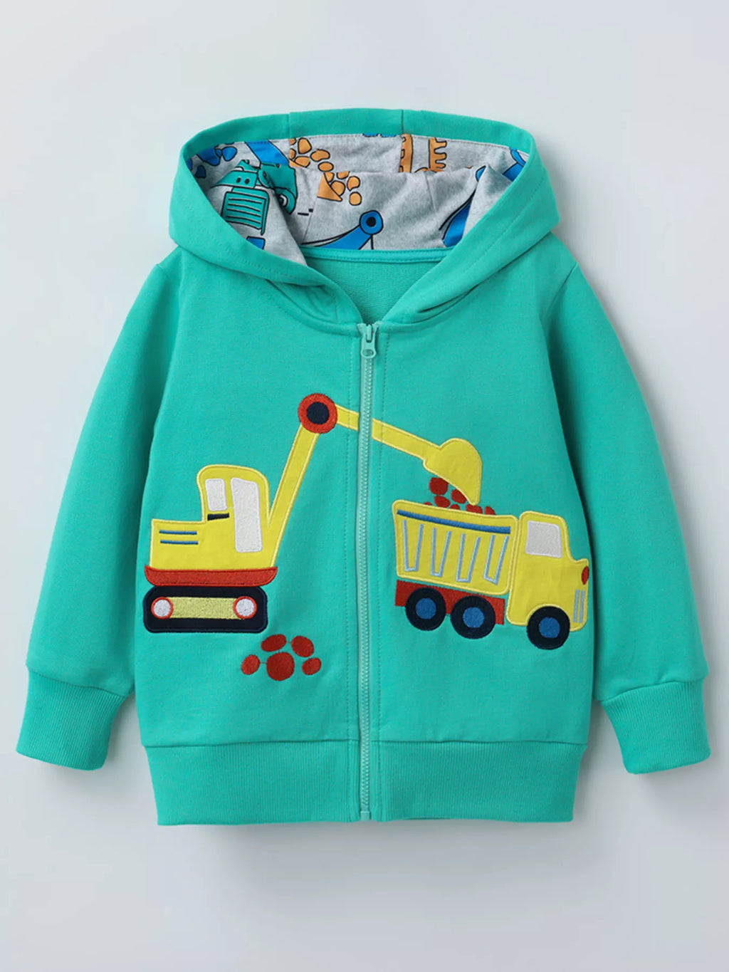 Children's Cartoon Construction Vehicle Zip-Up Hoodie by Trendsi