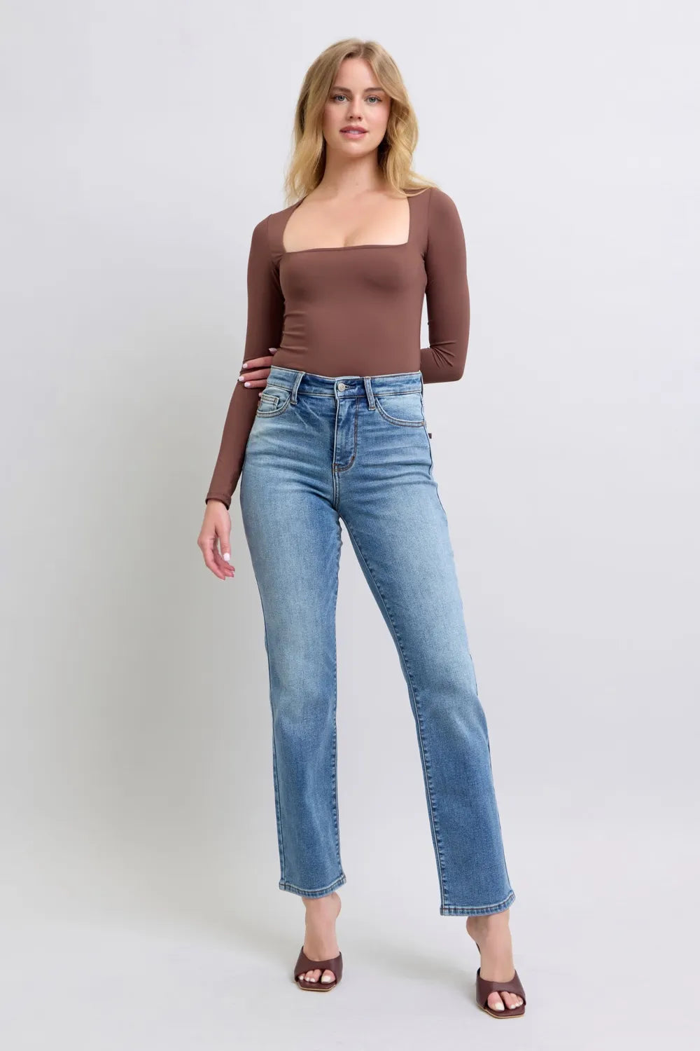 Judy Blue Full Size Run Vintage Wash Thermal Straight Jeans by Trendsi