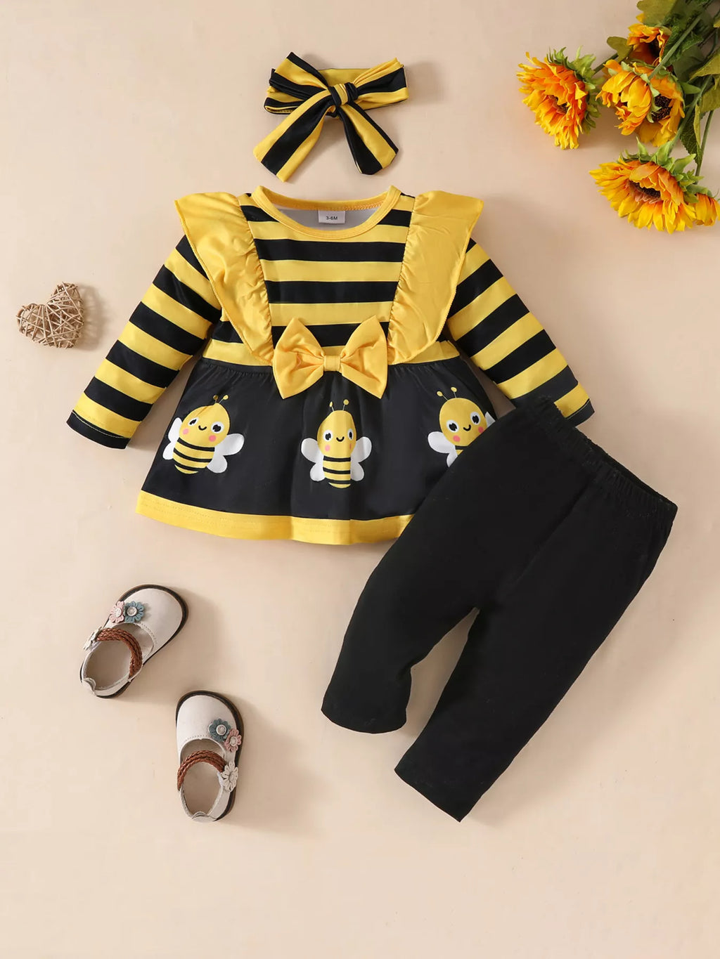 Children's Ruffled Top and Pants Set with Headband by Trendsi