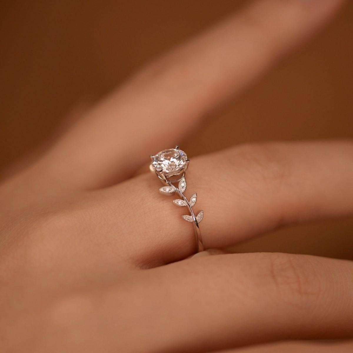 1 Carat Moissanite 925 Sterling Silver Leaf Ring by Trendsi