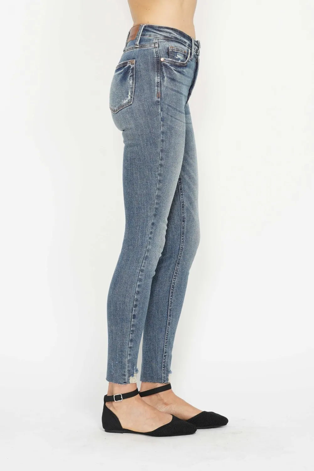 Judy Blue Full Size Tummy Control Vintage Wash Hem Destroy Skinny Jeans by Trendsi