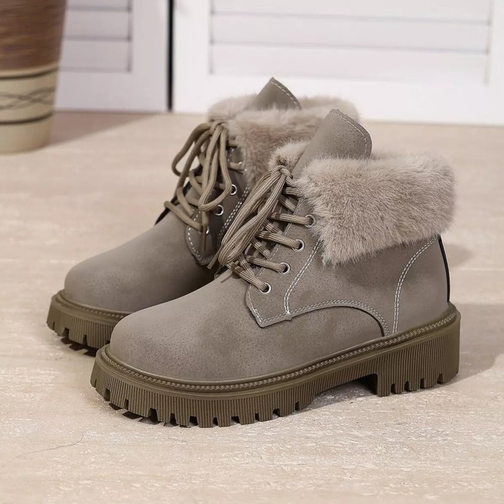 Lace Up Round Toe Block Heels Boots by Trendsi