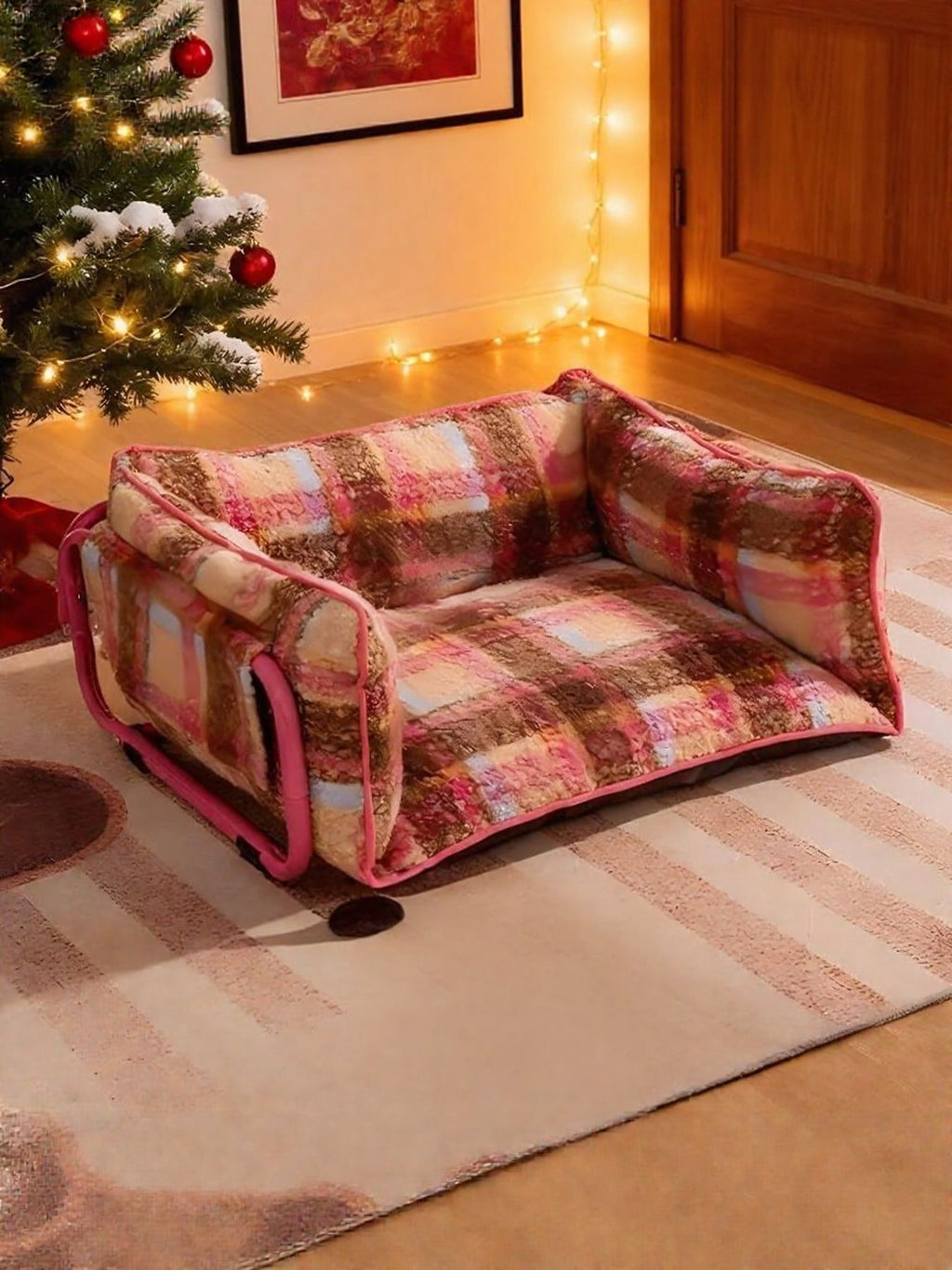 Plaid Pattern Plush Sofa Pet Bed by Trendsi