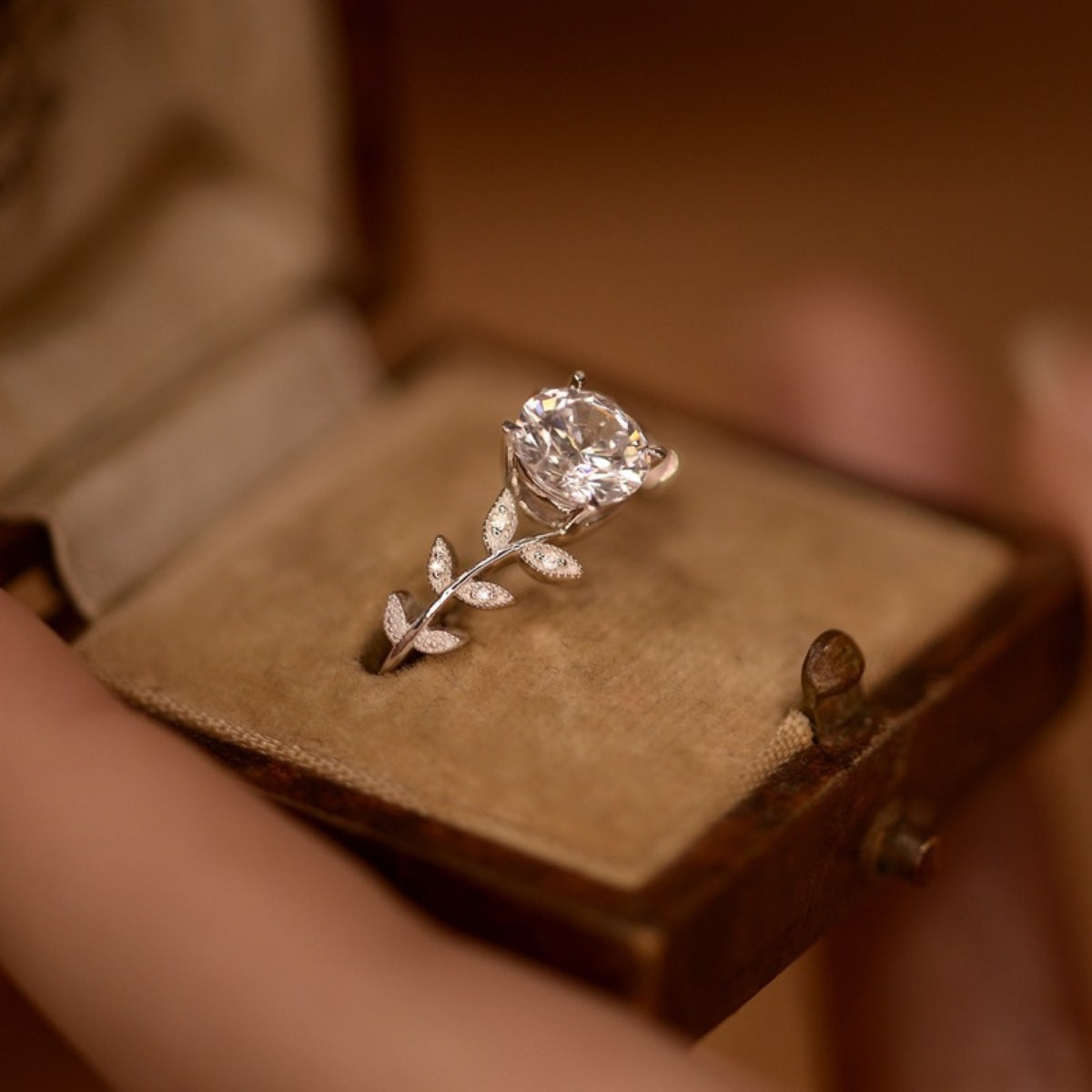 1 Carat Moissanite 925 Sterling Silver Leaf Ring by Trendsi