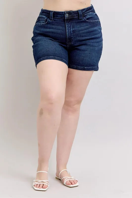 Judy Blue Full Size High Waist Back Flap Pocket Denim Shorts Plus Size by Trendsi