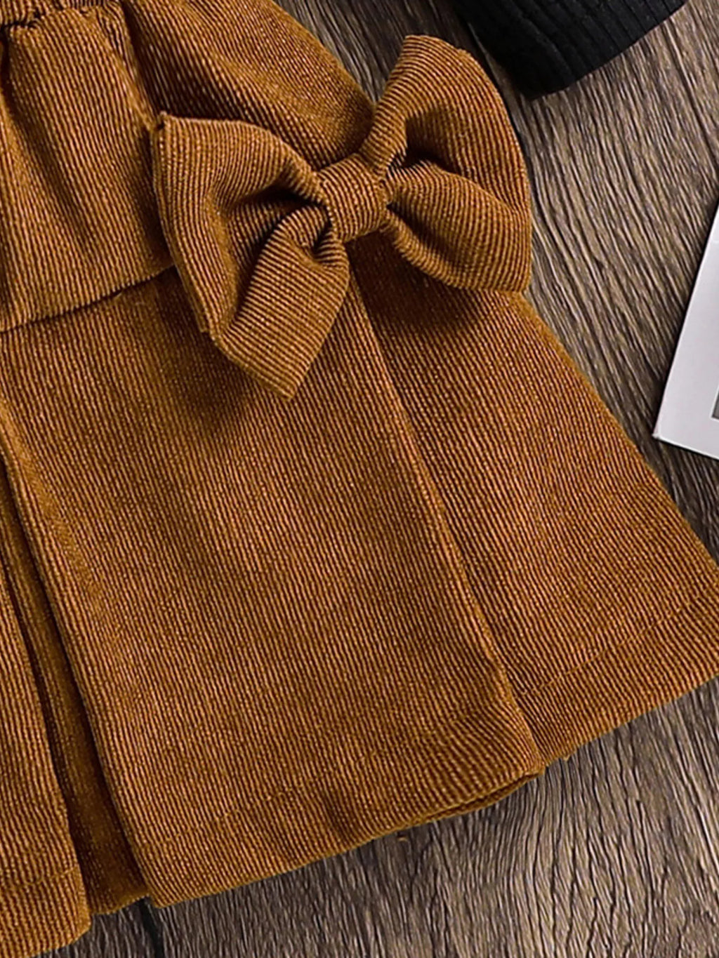 Children's Ribbed Top and Bow Skirt Set with Headband by Trendsi
