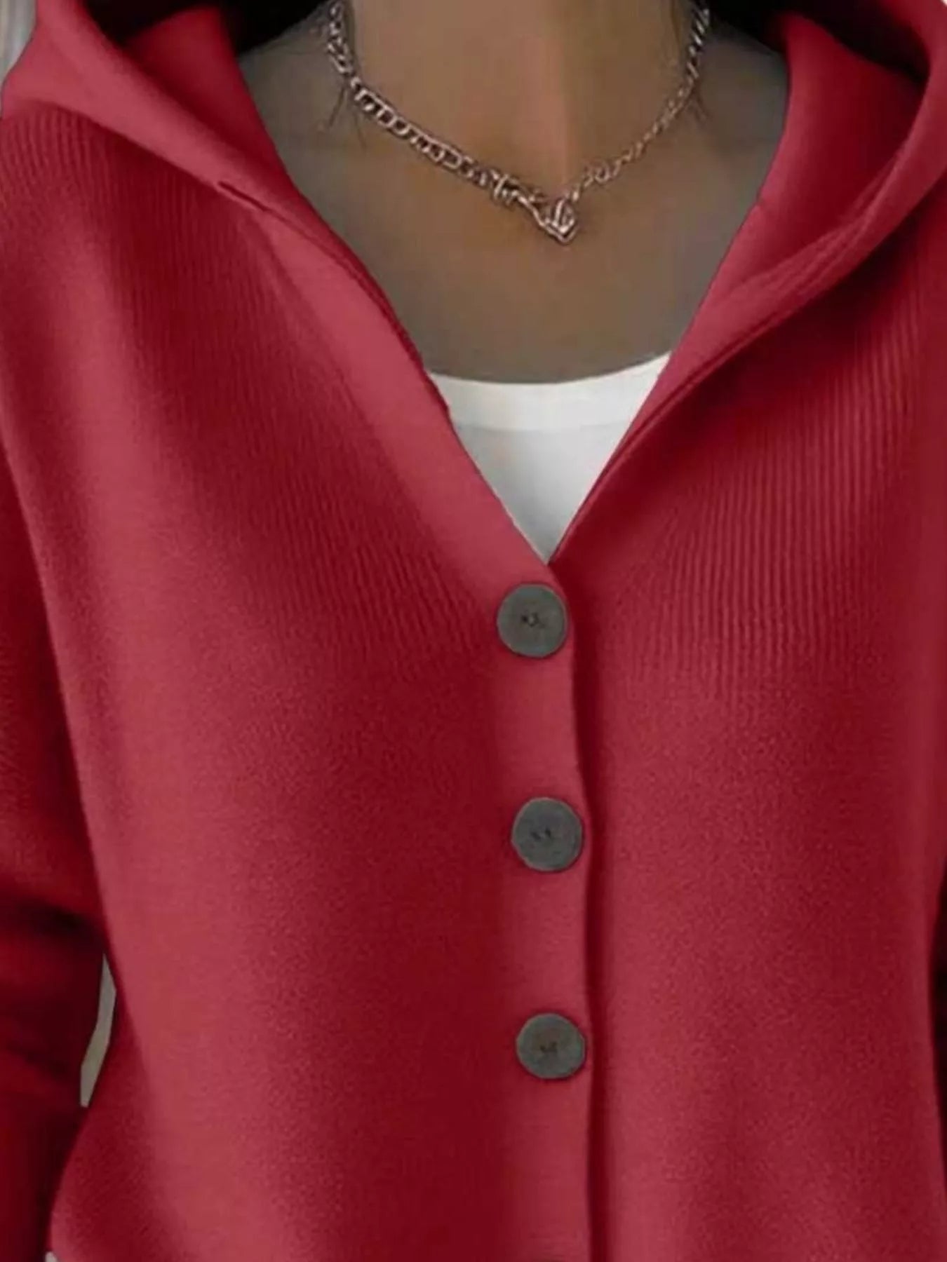 Full Size Hooded Button-Front Soft Knit Cardigan Plus Size by Trendsi