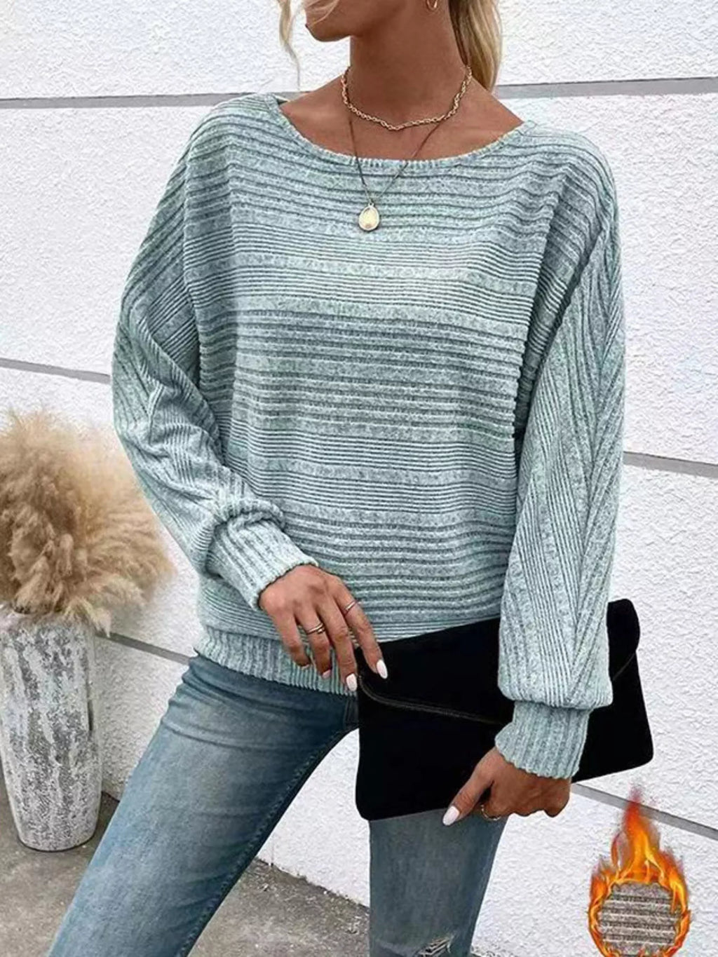 Ribbed Round Neck Long Sleeve Top by Trendsi