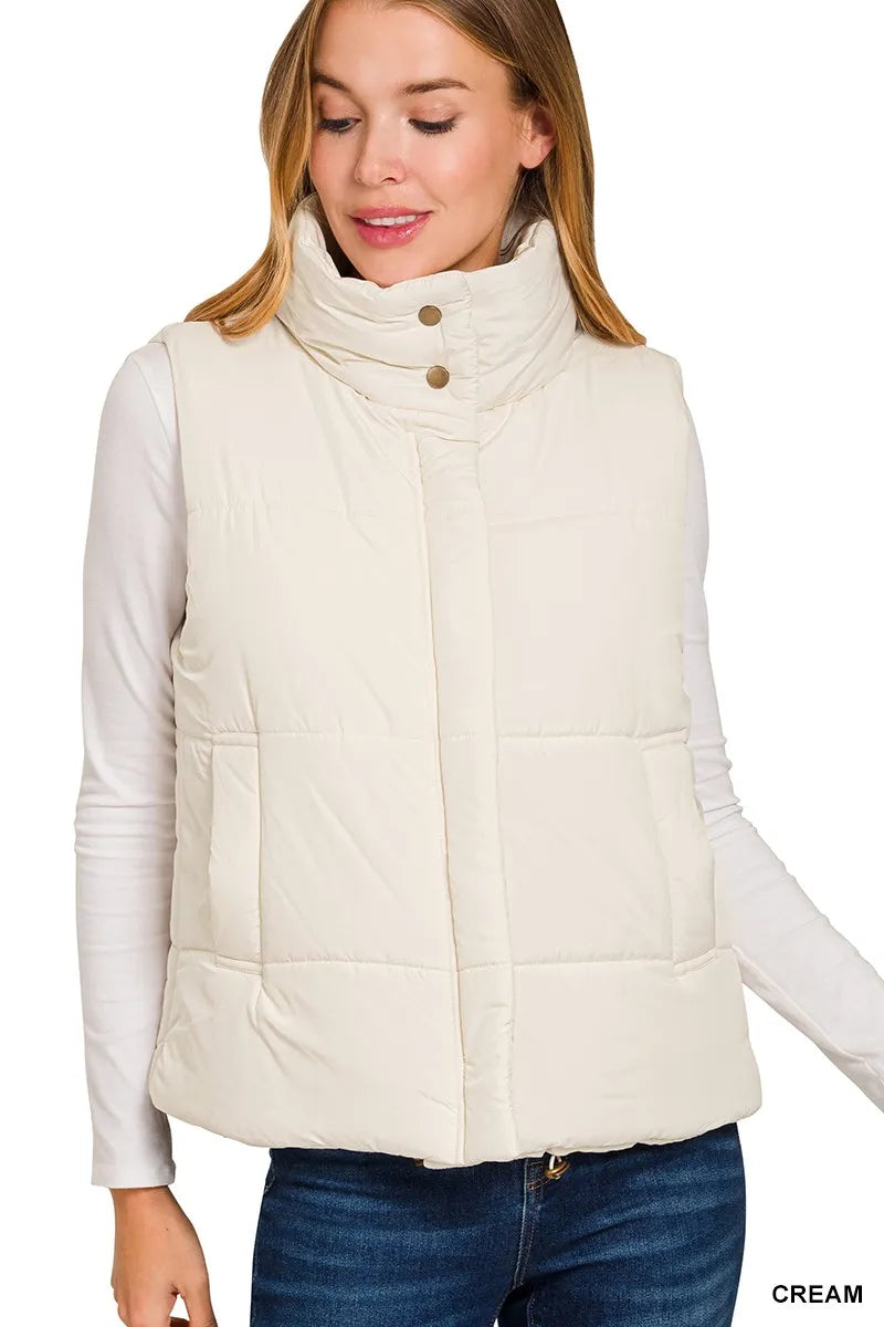 Zenana High Neck Zip-Up Vest Coat by Trendsi