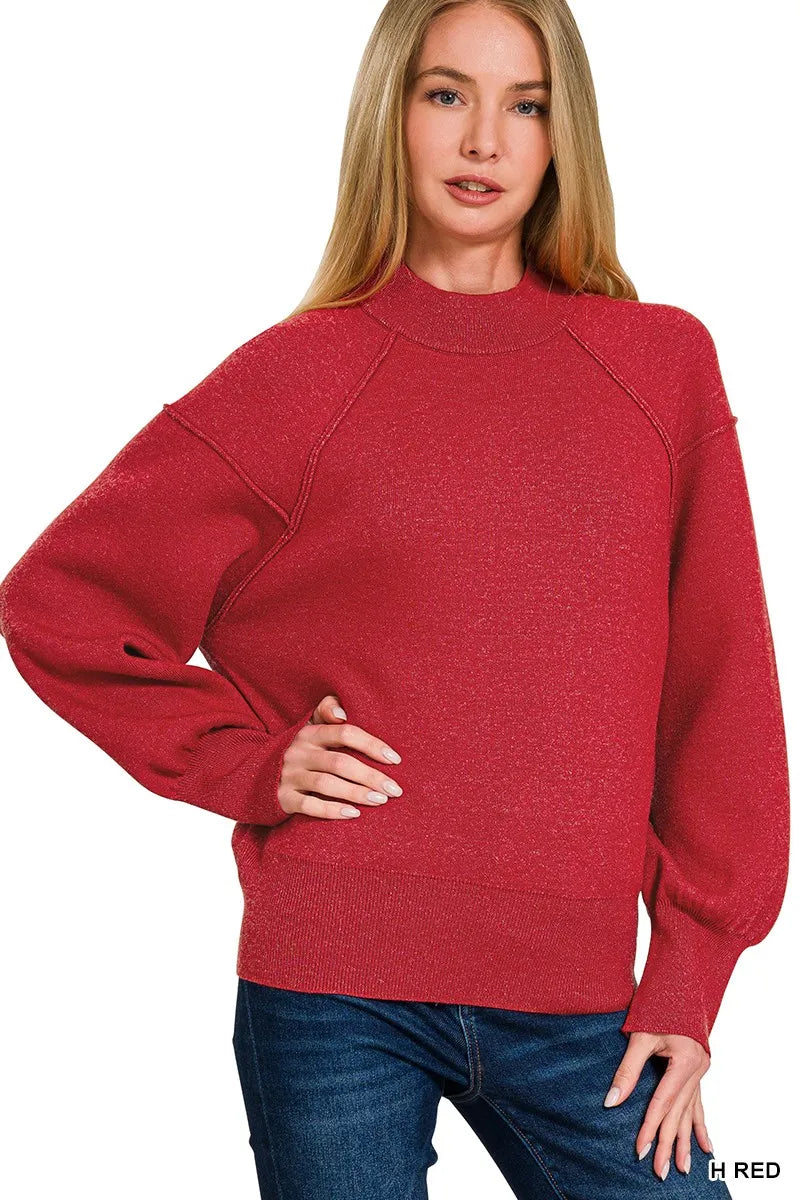 Zenana Viscose Mock Neck Exposed Seam Sweater by Trendsi