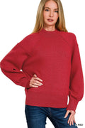 Zenana Viscose Mock Neck Exposed Seam Sweater by Trendsi
