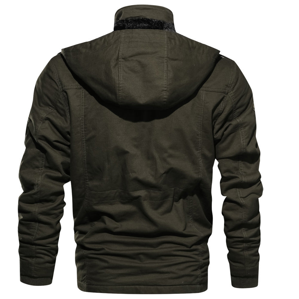 Winter Zip-up Coat Warm Thickened Detachable Hooded Jacket Multi-pocket Button Drawstring Long Sleeve Tops Men's Cargo Clothing by Estely