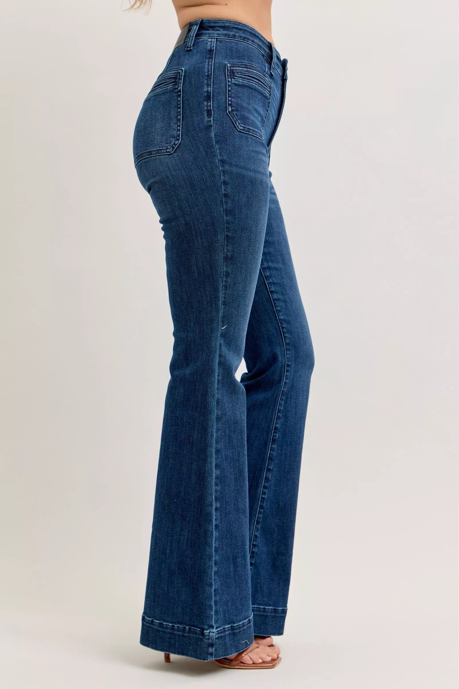 Judy Blue High-Waisted Flare Jeans with Front Pockets by Trendsi