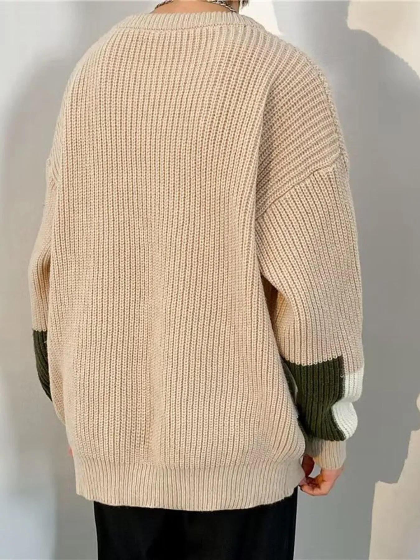Men's Plus Size Color Block Long Sleeve Sweater by Trendsi