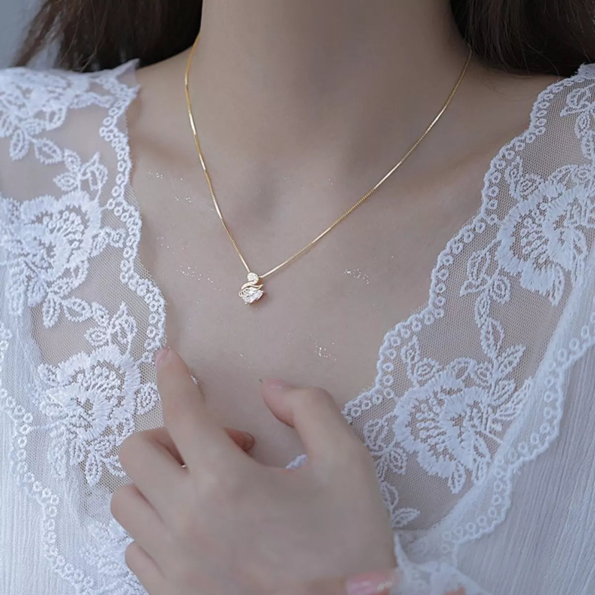 925 Sterling Silver Zircon Pendant Necklace by Trendsi