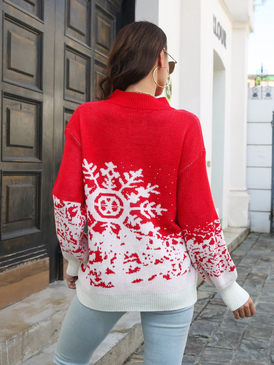 Snowflake Pattern Mock Neck Sweater by Trendsi