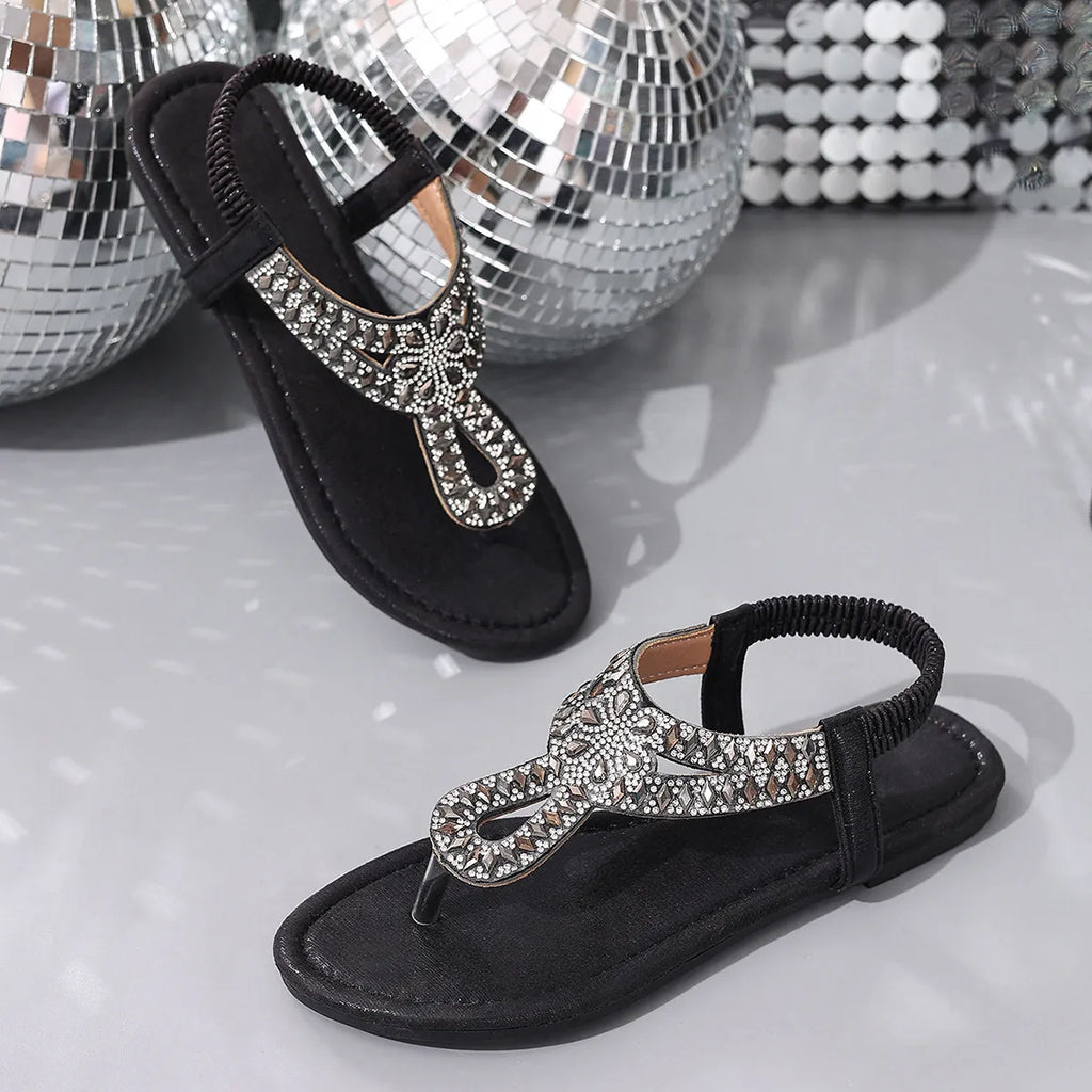 Rhinestone Toe Post Flats Sandals by Trendsi