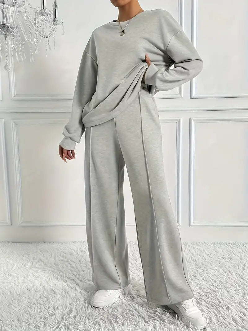 Women's Round Neck Long-sleeved Trousers Temperament Twinset by DC-THE CEO