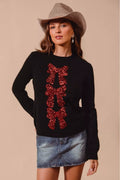 SO ME Sequins Bow Ribbon Embellished Christmas Sweater by Trendsi