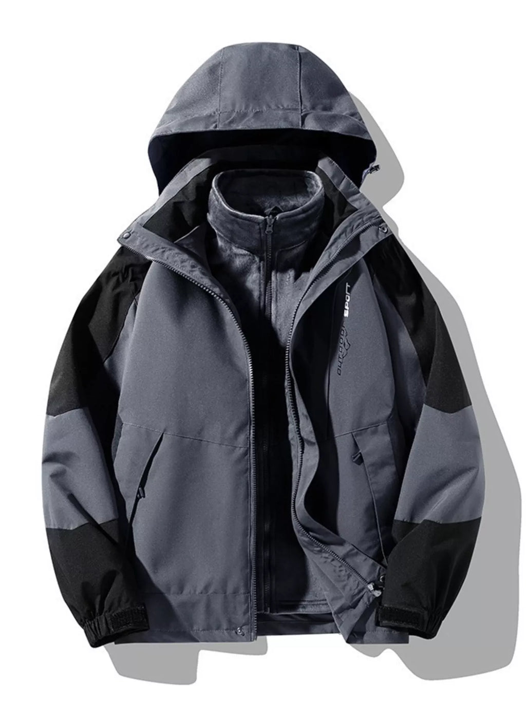 Men's Plus Size Waterproof Windproof Outdoor Hooded Jacket by Trendsi