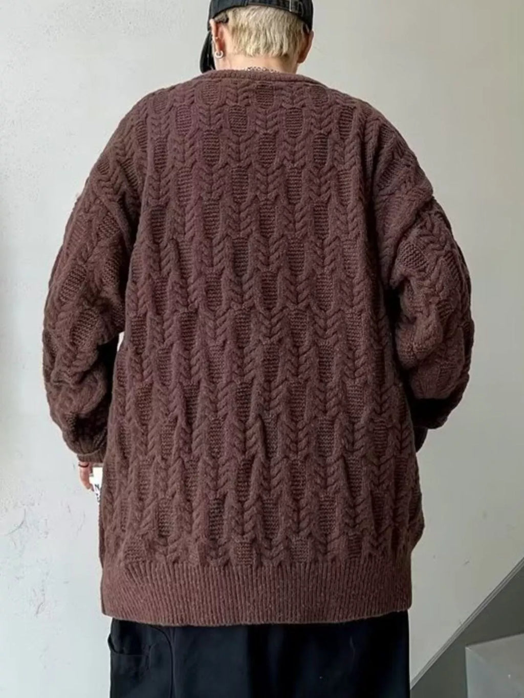 Men's Plus Size Textured Knit Long Sleeve Sweater by Trendsi