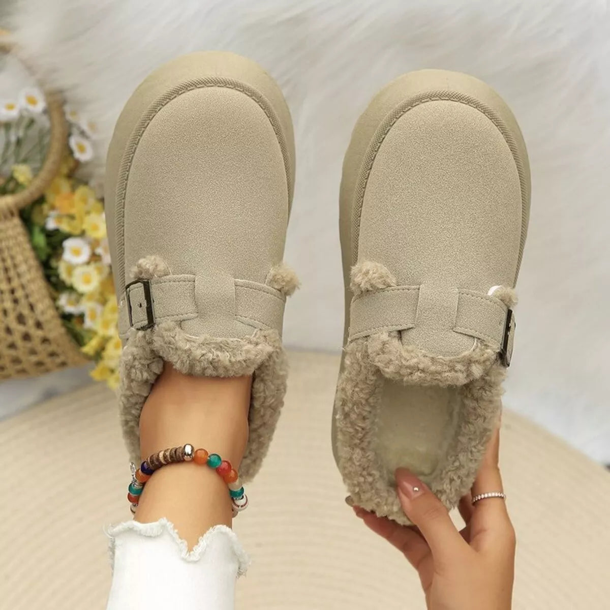 Round Toe Platform Fleece-Lined Slip-Ons by Trendsi