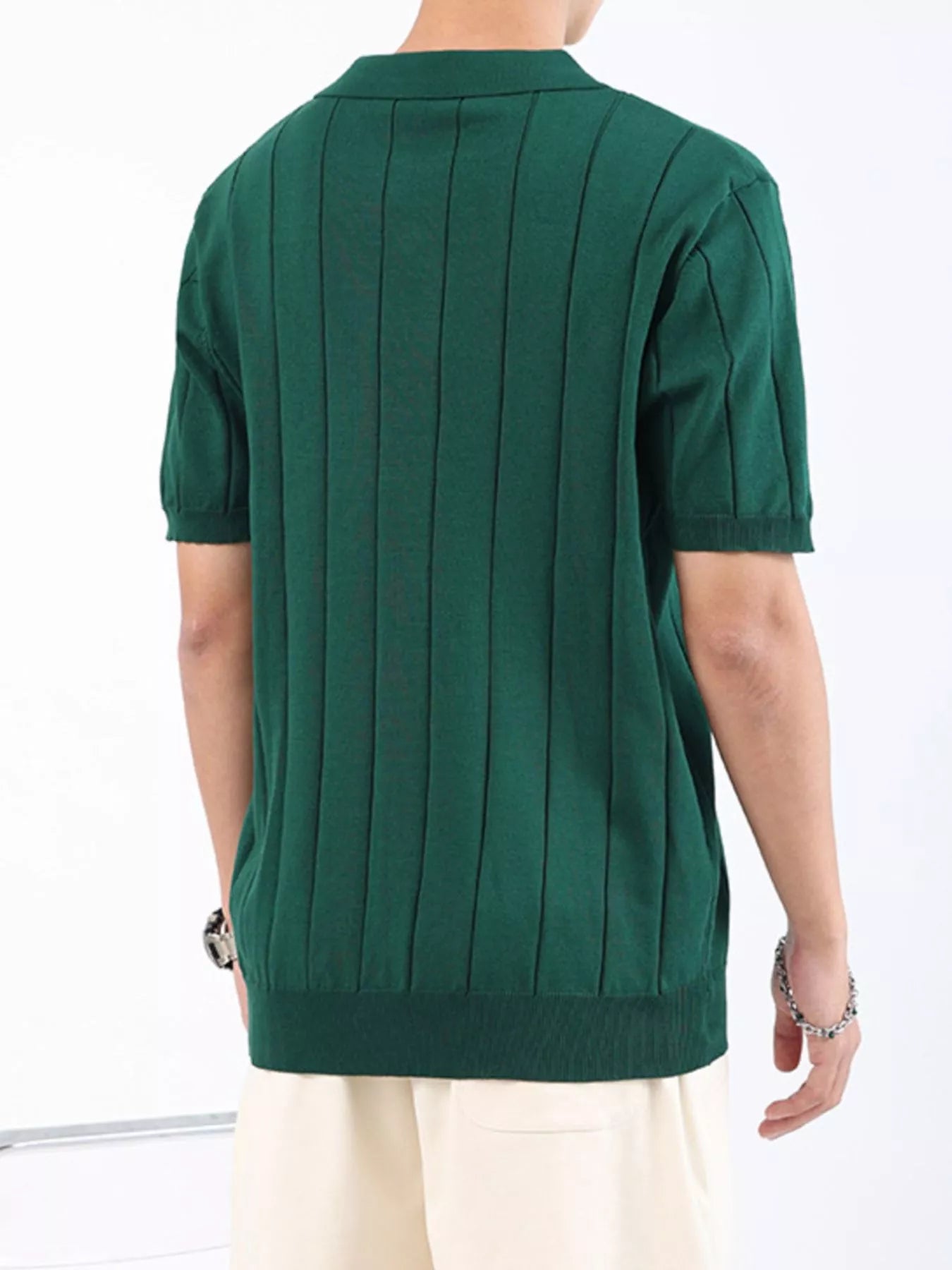 Men's Plus Size Ribbed Knit Short Sleeve Polo by Trendsi