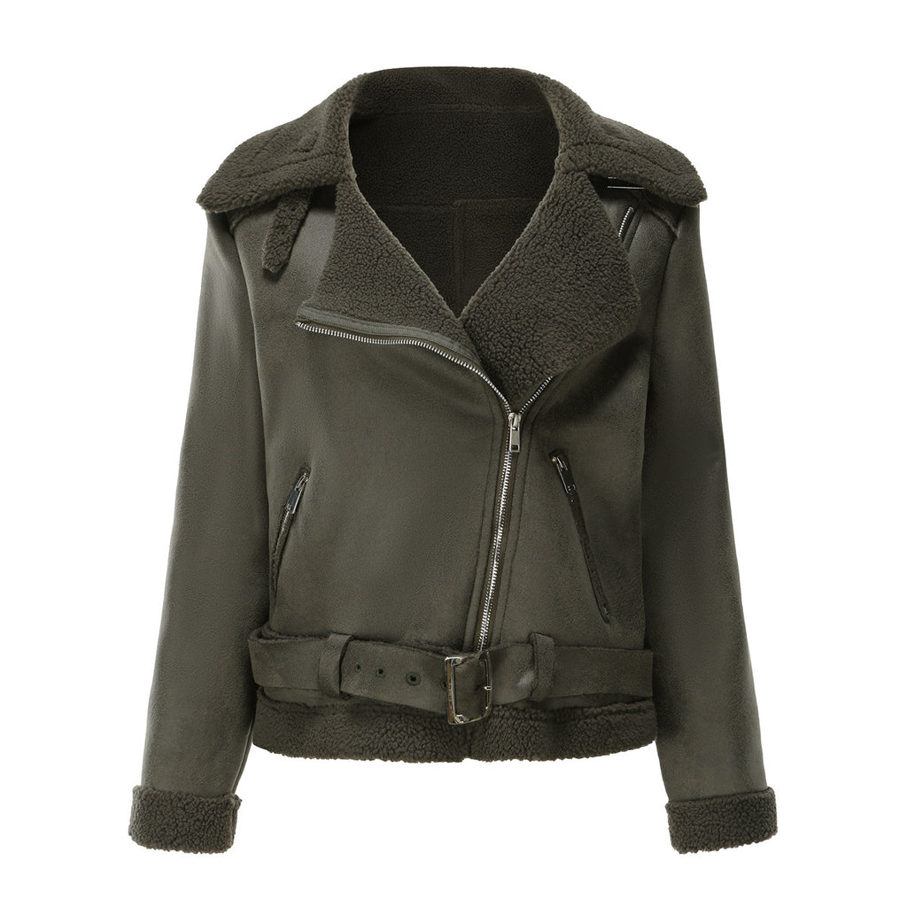 Women's Belt Turn-down Collar Coat by DC-THE CEO