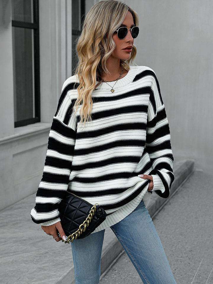 Striped Dropped Shoulder Sweater by Trendsi