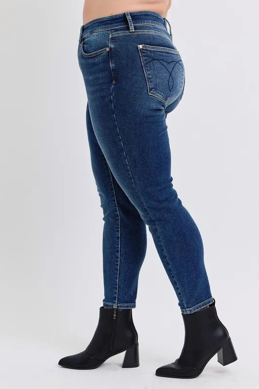 Judy Blue Full Size Run Mid-Rise Waist Skinny Jeans with Thermal Lining by Trendsi