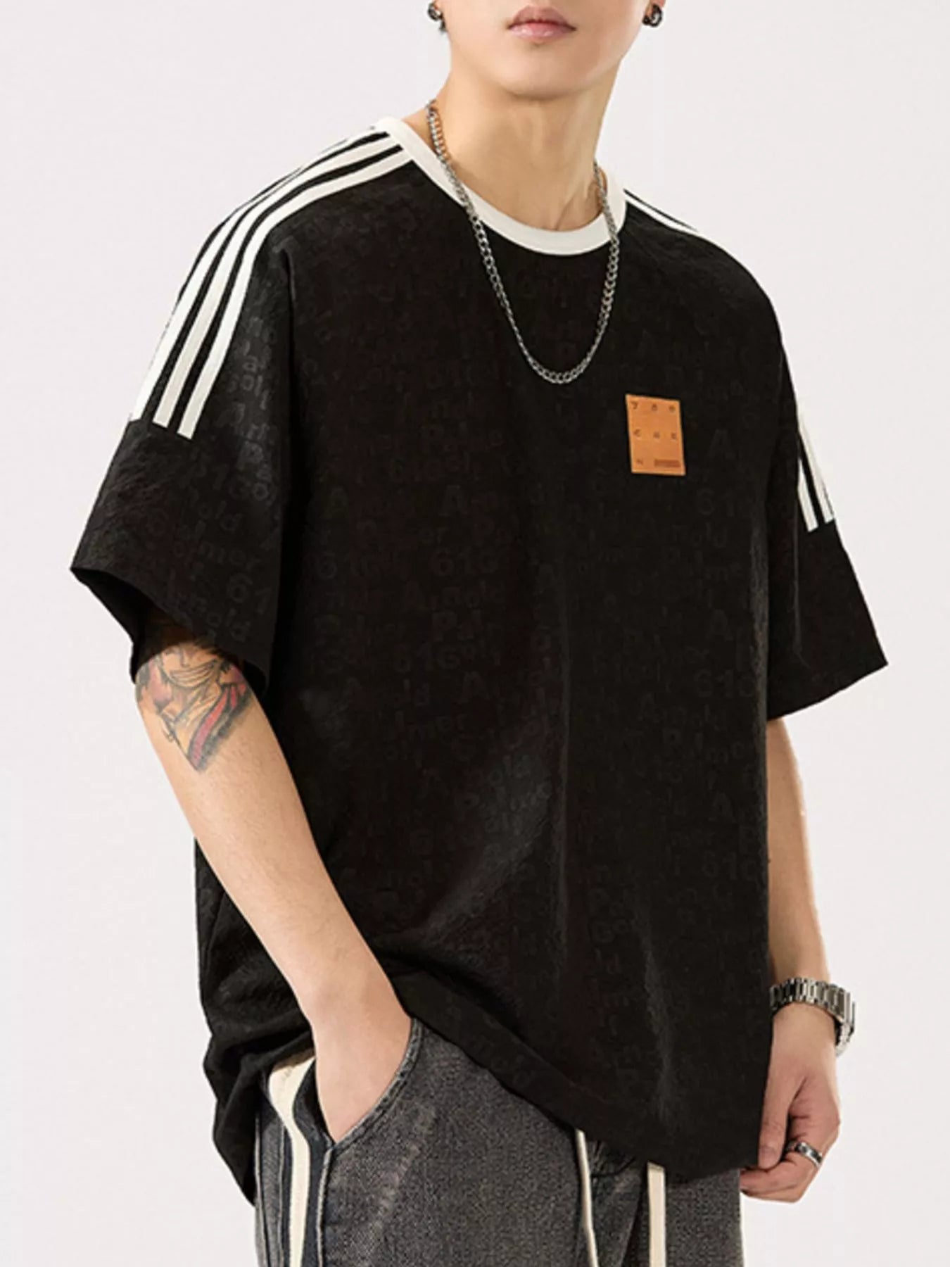 Men's Full Size Striped Shoulder Relaxed Fit T-Shirt Plus Size by Trendsi