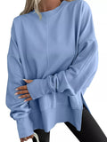 Side Slit Round Neck Long Sleeve Sweatshirt by Trendsi