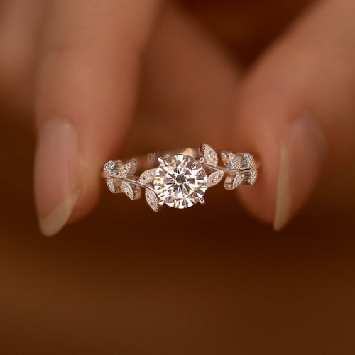 1 Carat Moissanite 925 Sterling Silver Leaf Ring by Trendsi