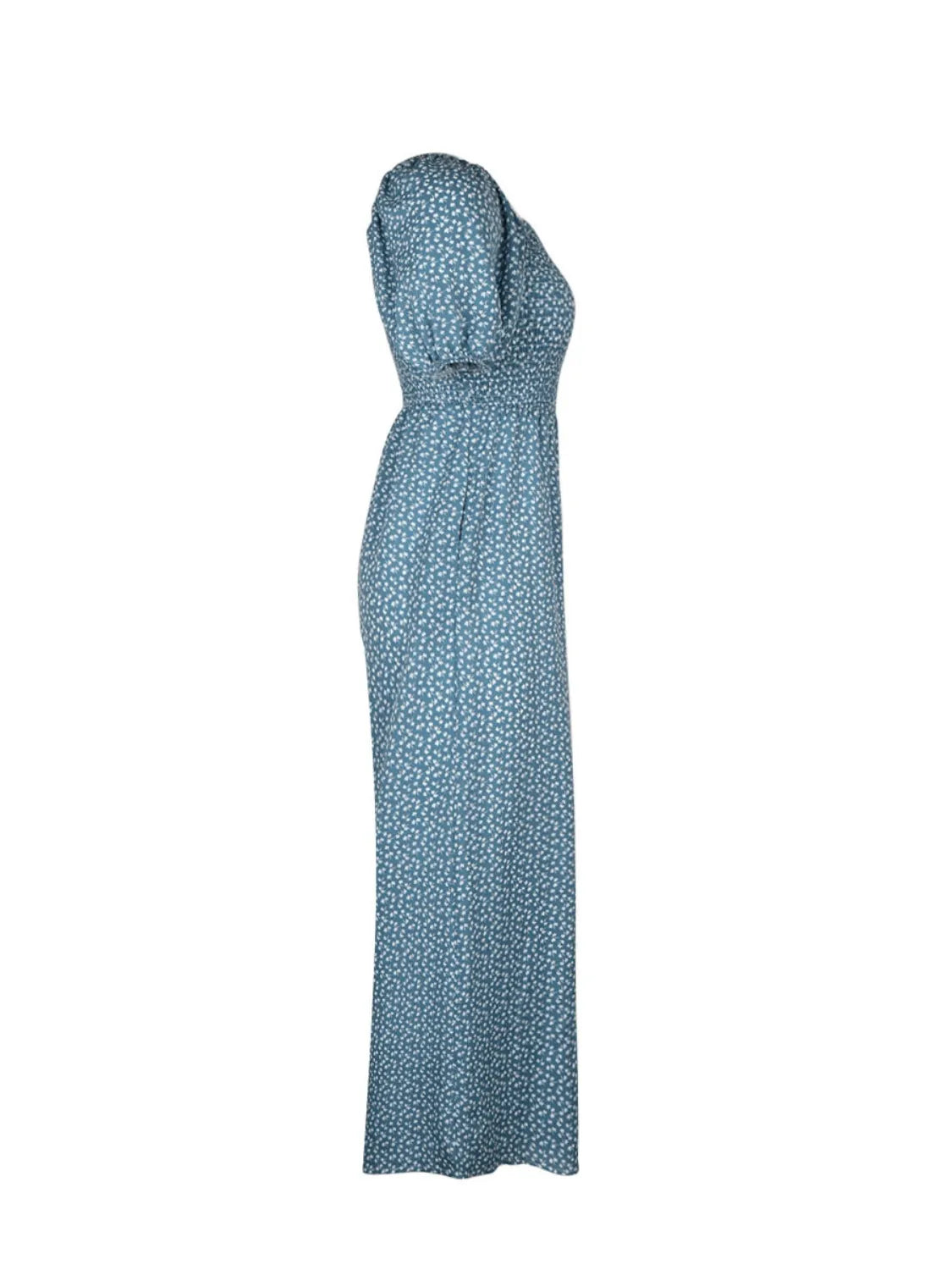 Printed Square Neck Puff Sleeve Jumpsuit by Trendsi