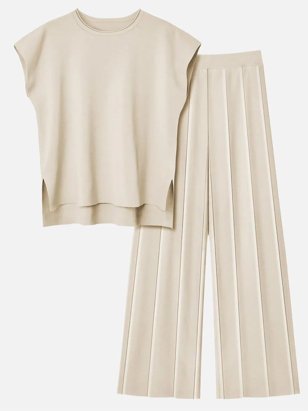 Round Neck Cap Sleeve Top and Pants Knit Set by Trendsi