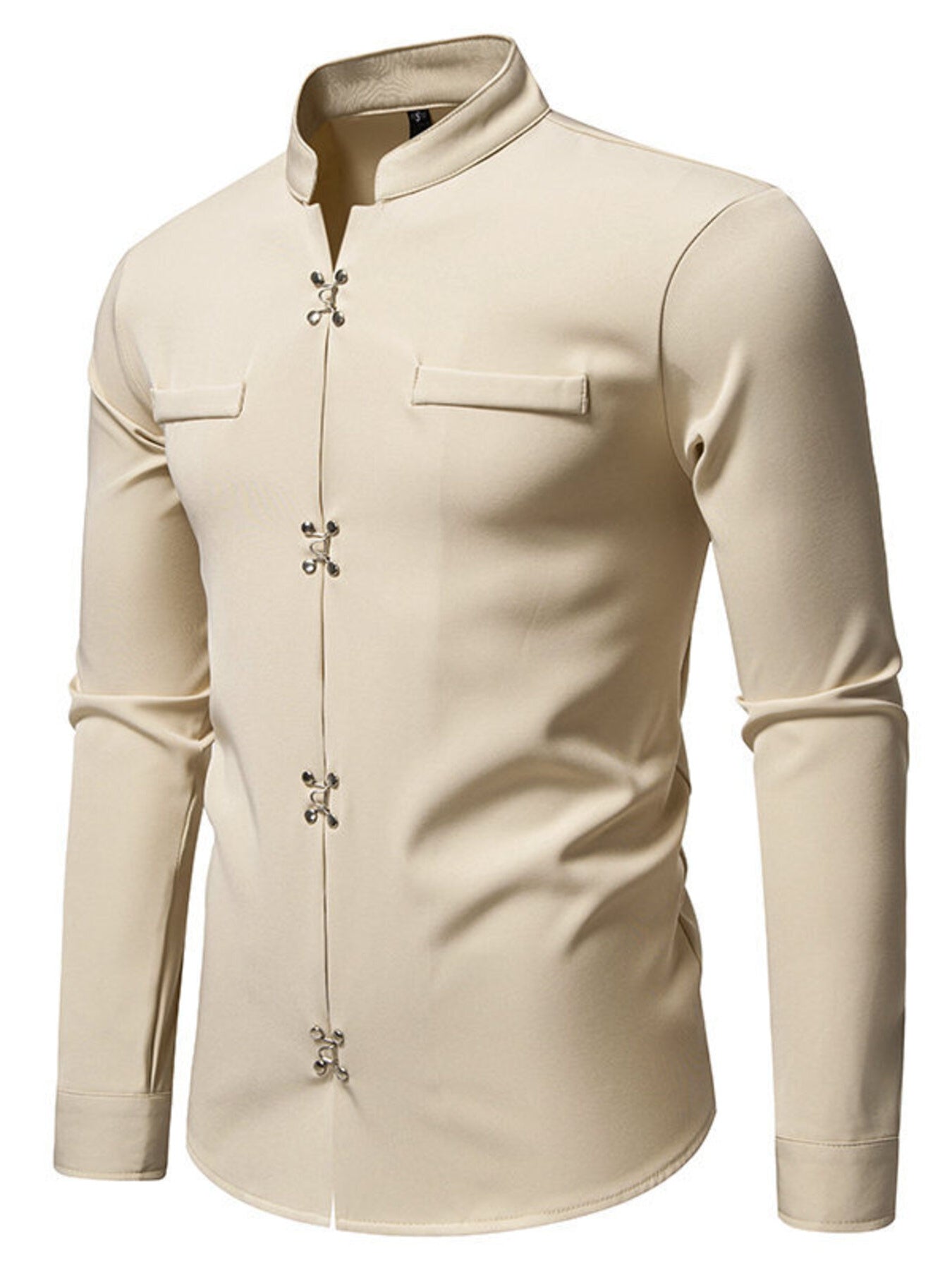 Men's Mandarin Collar Slim Fit Long Sleeve Shirt by Trendsi