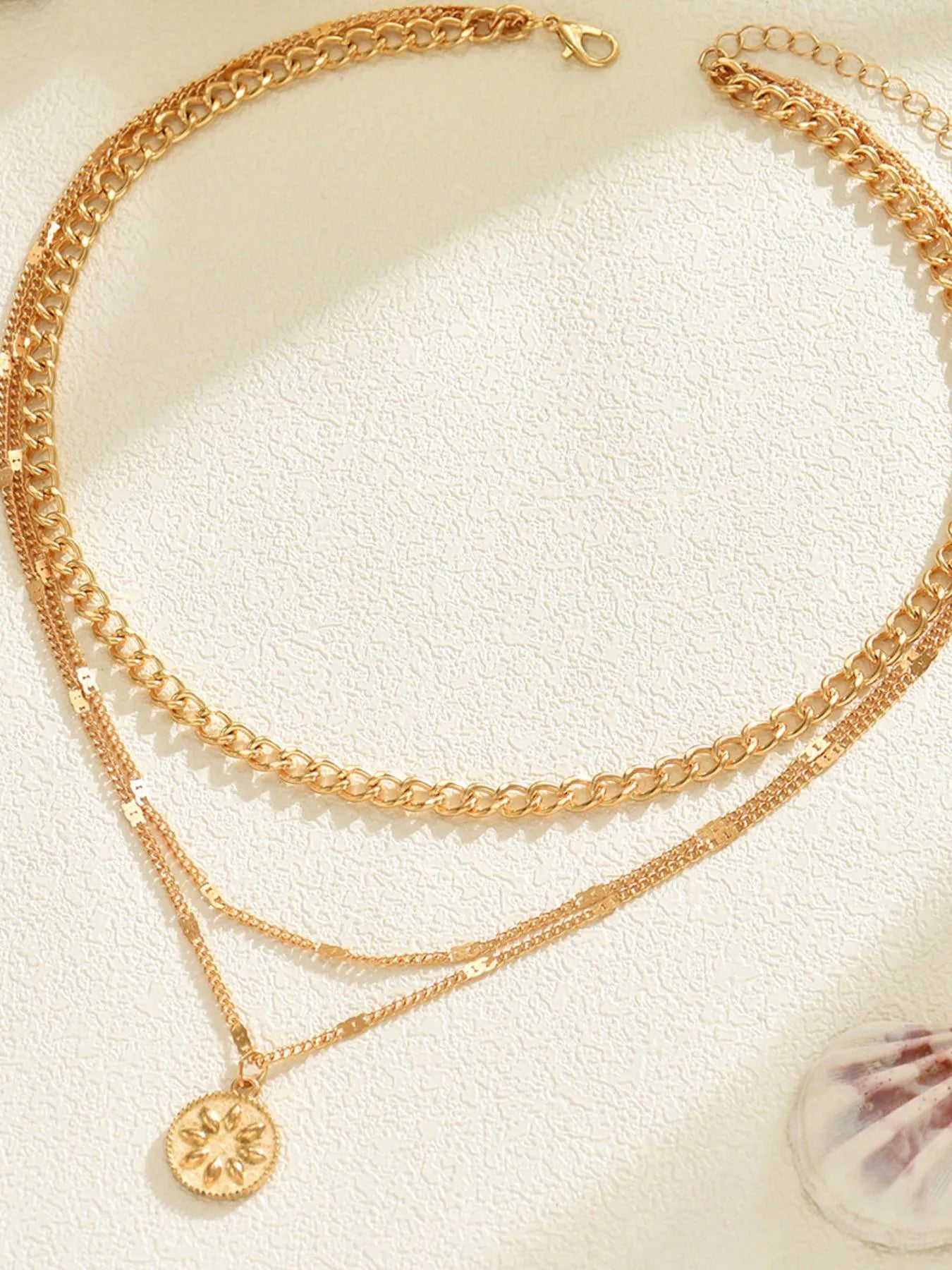 18K Gold-Plated Layered Necklace with Sun Medallion Pendant by Trendsi