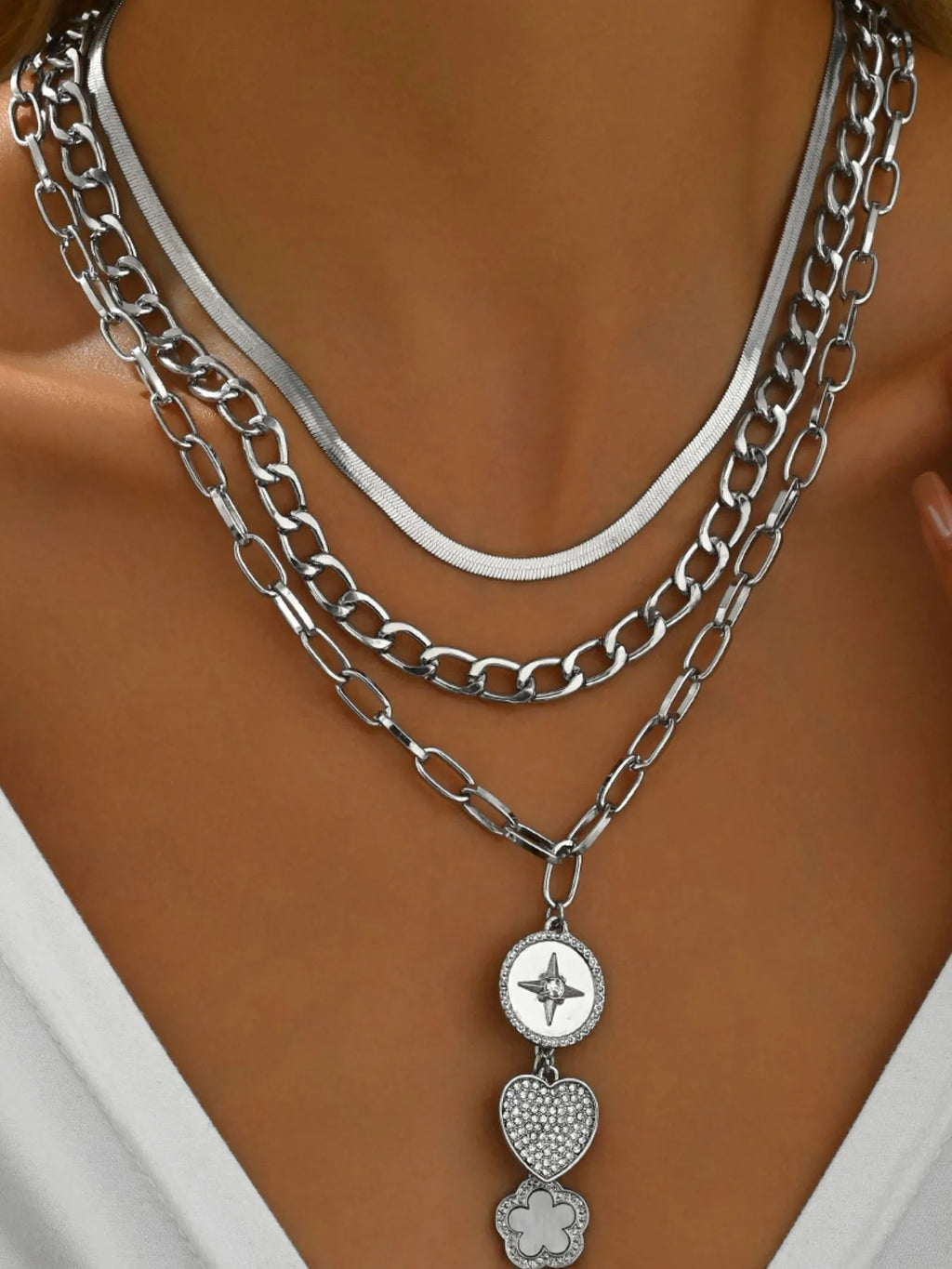 Stainless Steel Layered Necklace by Trendsi