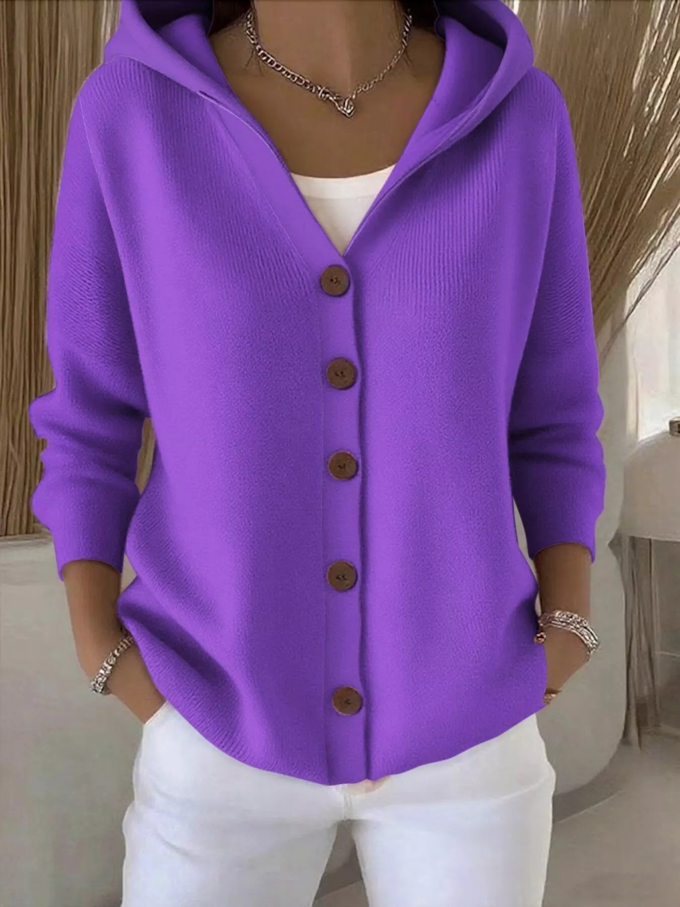 Full Size Hooded Button-Front Soft Knit Cardigan Plus Size by Trendsi