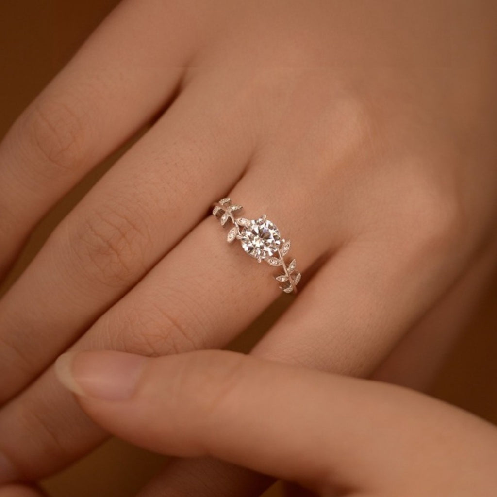1 Carat Moissanite 925 Sterling Silver Leaf Ring by Trendsi