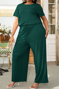 Plus Size Drawstring Waist Short Sleeve Jumpsuit by Trendsi
