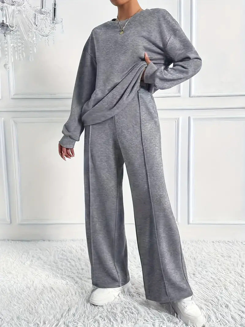 Women's Round Neck Long-sleeved Trousers Temperament Twinset by DC-THE CEO