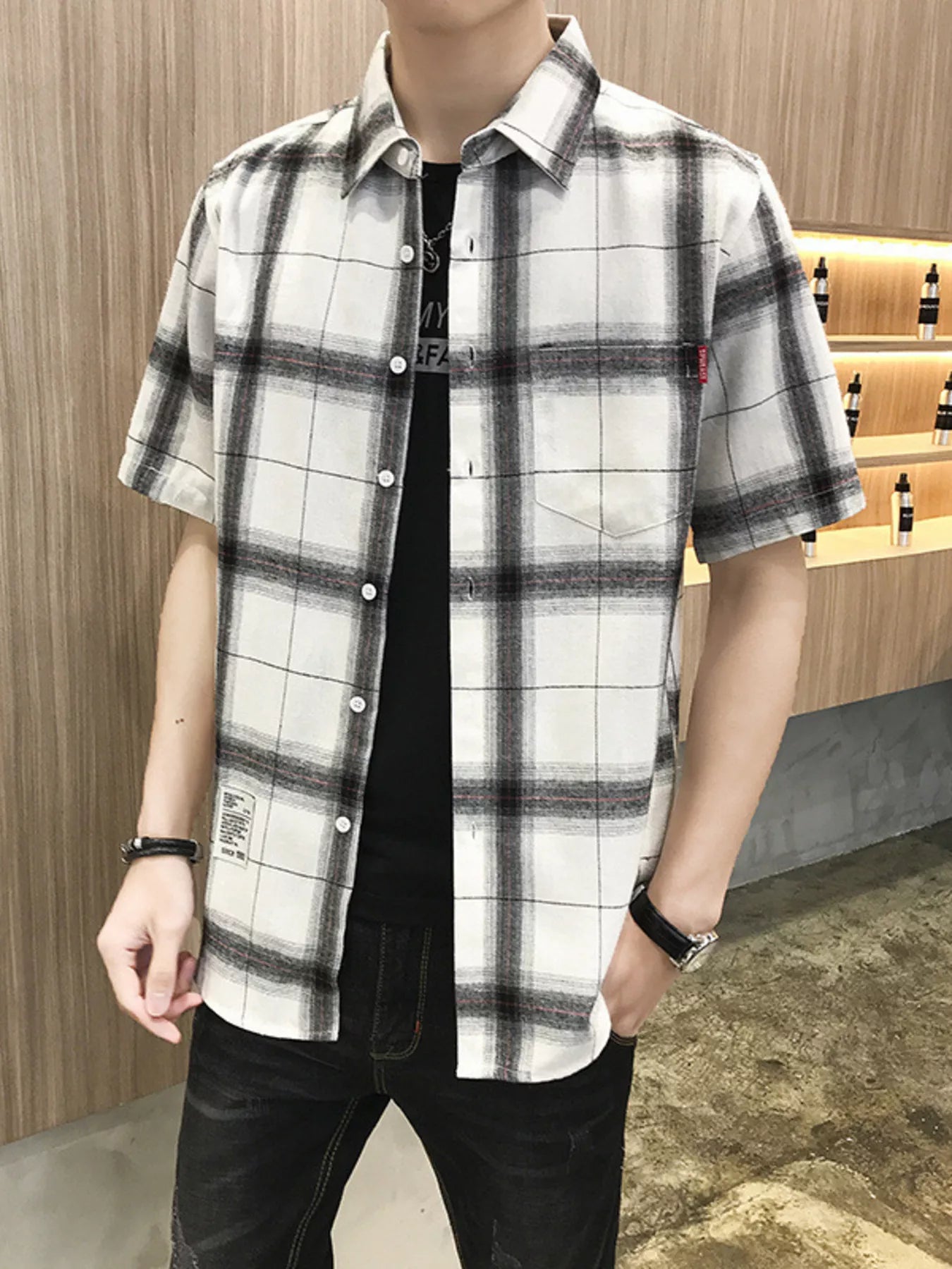 Men's Plus Size Plaid Button-Down Short Sleeve Shirt by Trendsi