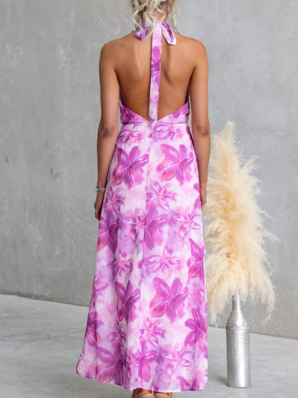 Floral Print Ruffle Halter Neck Maxi Dress by Trendsi