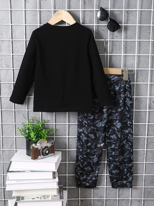 Children's Camouflage Color Block Top and Pants Set by Trendsi