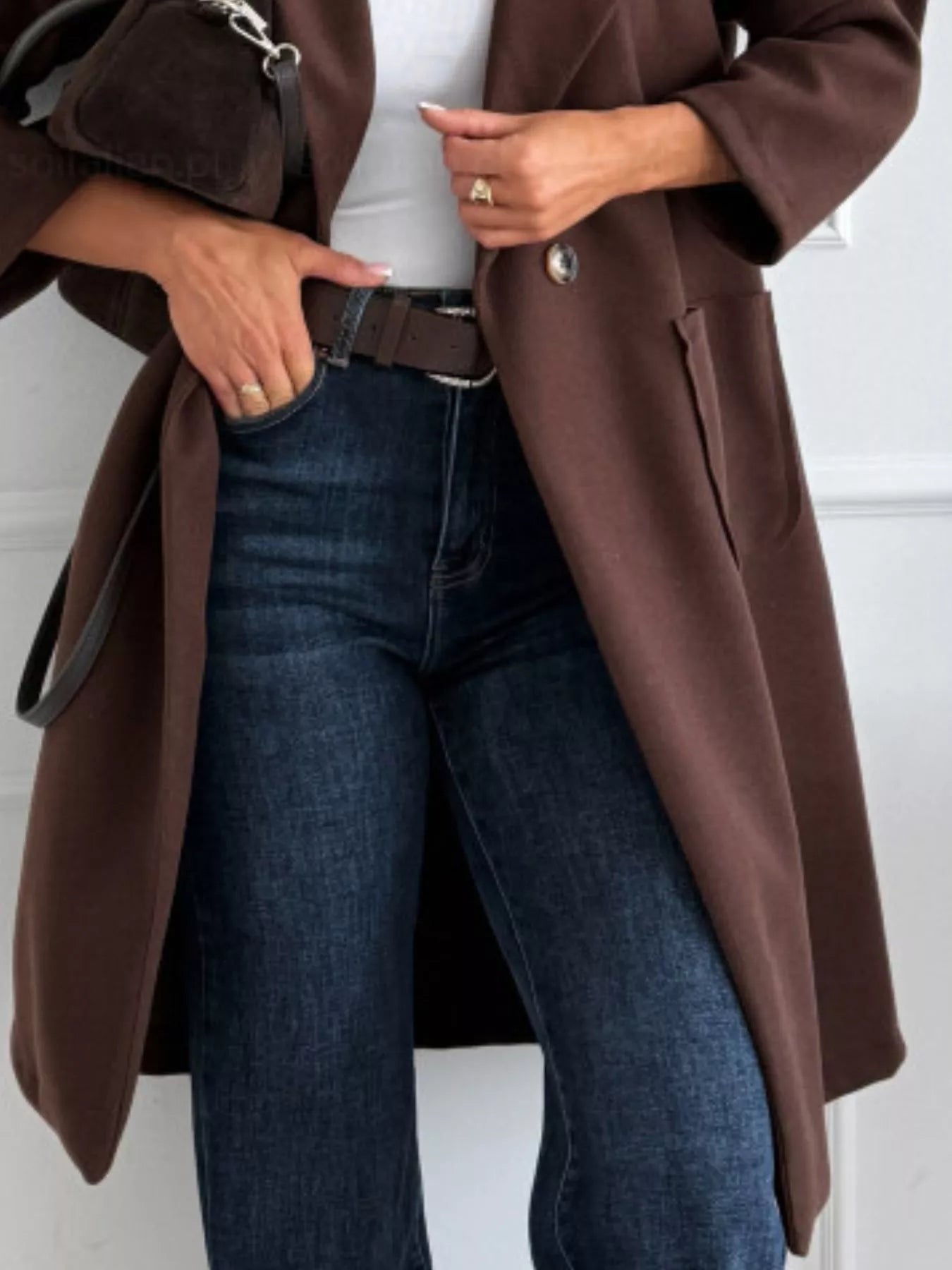 Long-Sleeve Single-Breasted Trench Coat by Trendsi