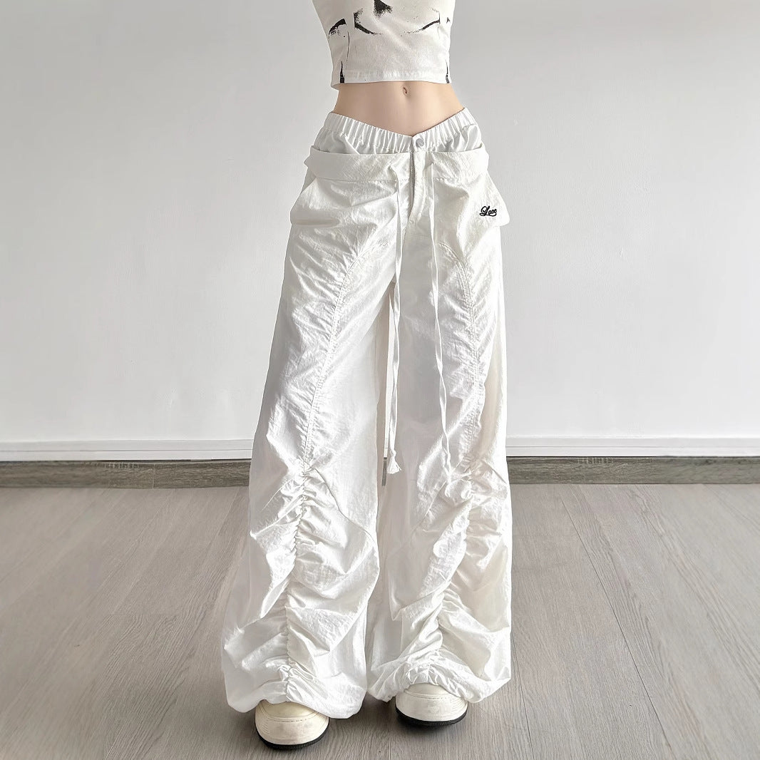 Ruffle Drawstring Lace Letters Embroidered Slacks by DC-THE CEO