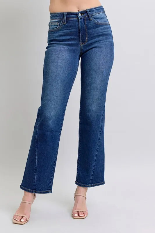 Judy Blue Full Size Side Seam Detail Straight Jeans with Pockets by Trendsi