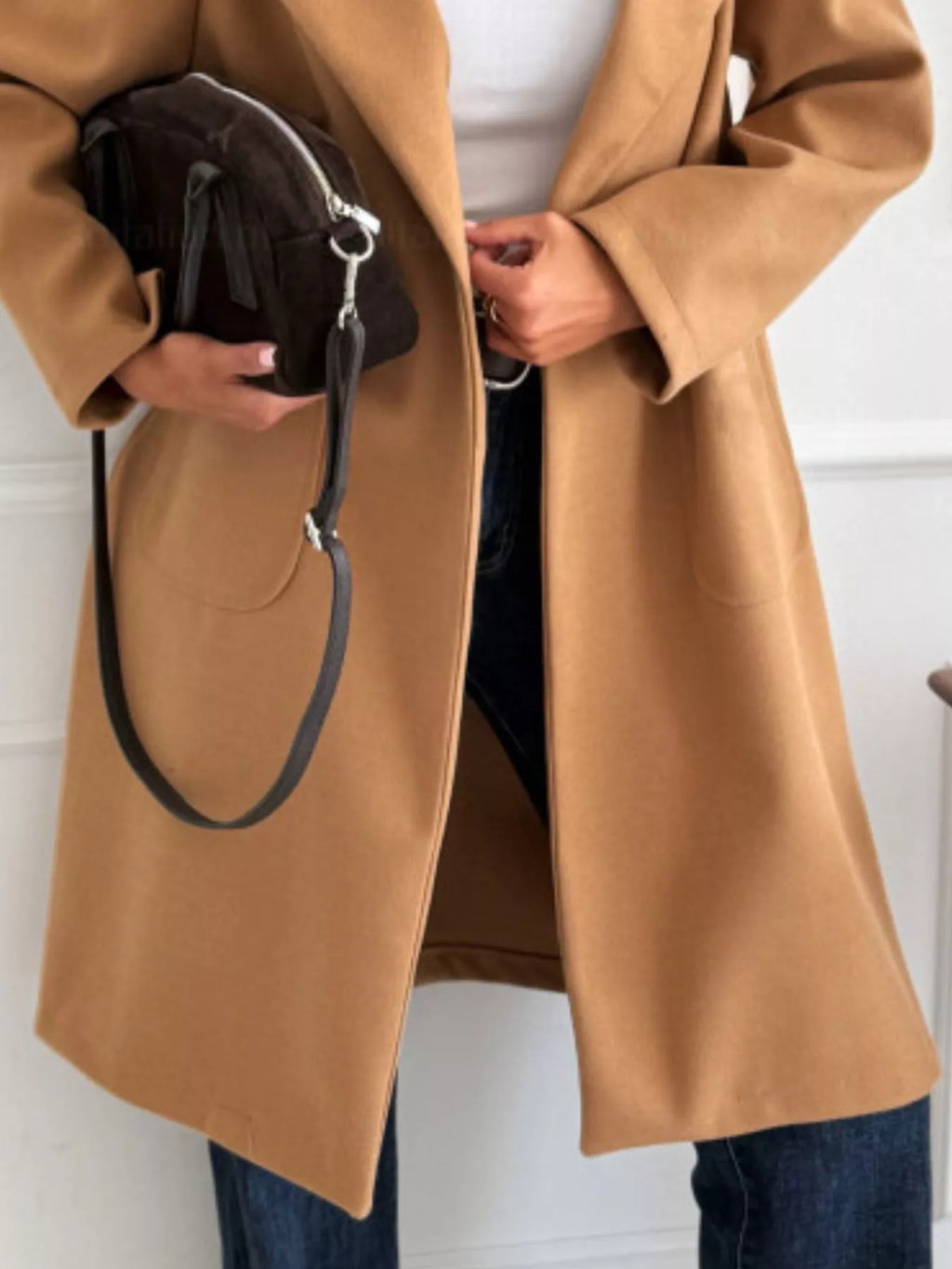 Long-Sleeve Single-Breasted Trench Coat by Trendsi